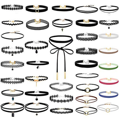 PAXCOO Black Choker Necklaces Set for Women - color: 50 Black Choker