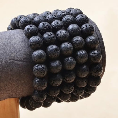 MASSIVE BEADS Handmade Yoga Stretch Elastic Bracelet Natural Stone Crystal Healing Power Energy Gifts for Unisex Adult 4mm 6mm 8mm 10mm - color: Black Lava(Calm), size: 10mm