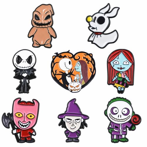 Cartoon Movie Character Enamel Pins for Backpacks Bags Hats Clothes Accessories Women Enamel Lapel Badge Pins Brooch Set - color: The Nightmare Before Christmas