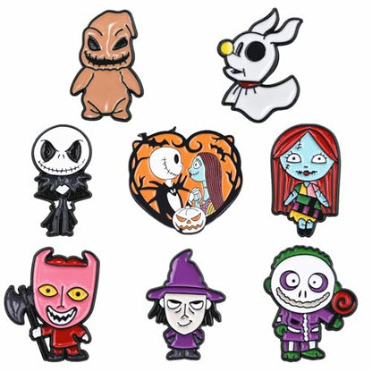 Cartoon Movie Character Enamel Pins for Backpacks Bags Hats Clothes Accessories Women Enamel Lapel Badge Pins Brooch Set - color: The Nightmare Before Christmas