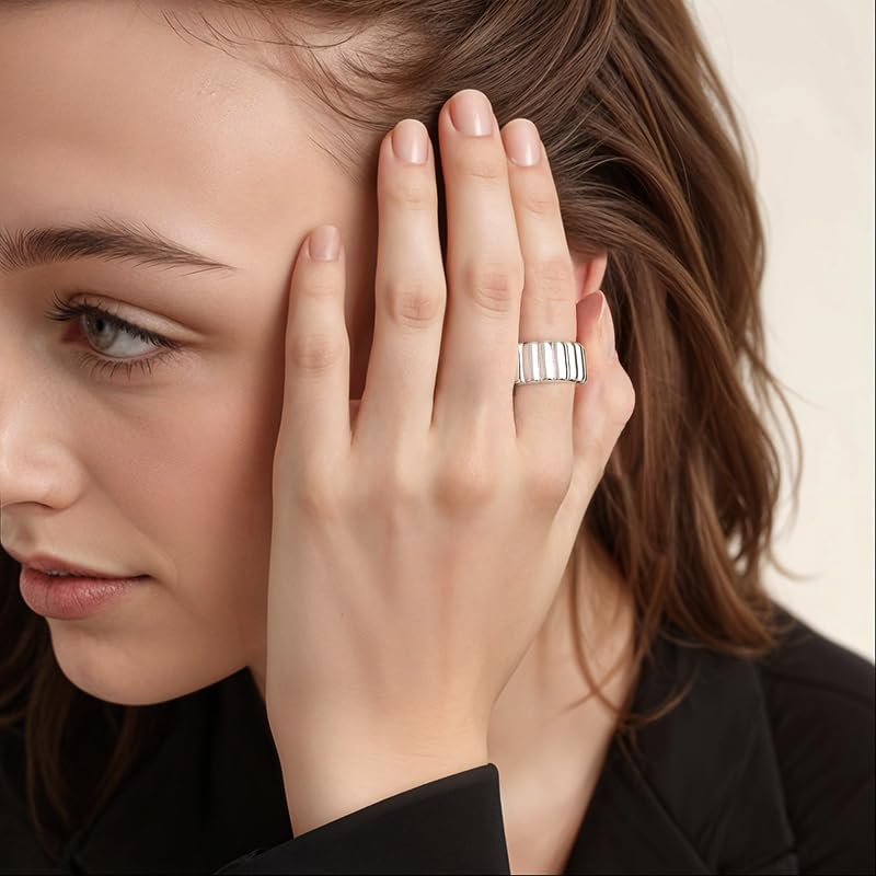 LeCalla 925 Sterling Silver Chunky Bold Signet Rings for Women and Men | Textured Twisted and Ribbed Statement Rings | Minimalist Texture Silver Ring Jewelry for Women & Men (Sizes 6-8 No.) - size: Ring Size-6No., style: Charlotte Bold Signet