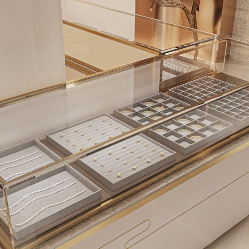 Oirlv Velvet Stackable Jewelry Trays Grids Rings Earrings Bracelet Watch Showcase Display Tray - size: 1 Grid Tray