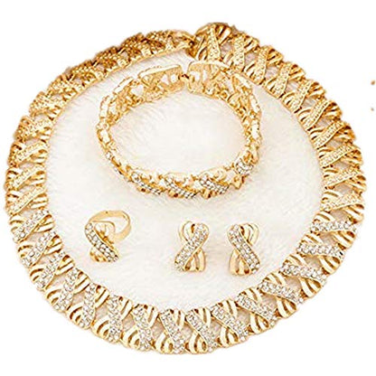 Fashion Crystal Jewelry Set Gold Plated Jewelry Weddings Dubai Gold Necklace Earrings Set Gift - color: Crystal choker
