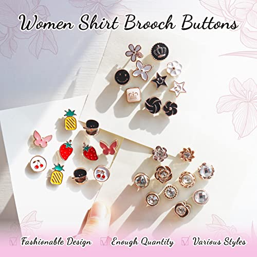 Women Shirt Brooch Buttons, LEEFONE 30 PCS Mini Cover up Button Pins, Cute Enamel Lapel Pin Set, Cardigan Collar Safety Brooch Buttons for Women Clothing Dress Supplies DIY Crafts (Style 1)