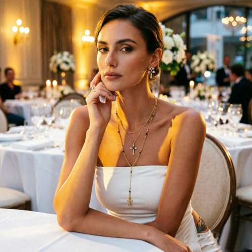 3 Pcs Long Y-Shaped lariat Necklace, Cross Pendant Drop Chain Layered Pearl,Beaded Shell Leaf Necklaces for Women Daily,Summer Beach Holiday,Party