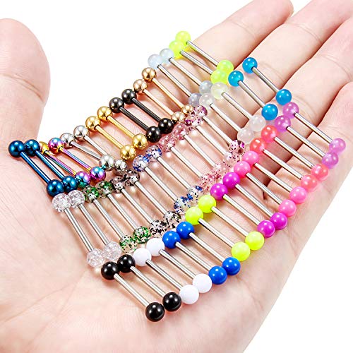 24-48pcs 14G 14-22mm Tongue Rings Nipple Straight Barbells Surgical Steel Nipplerings Bar Body Piercing Jewelry for Women Men - color: 48pcs