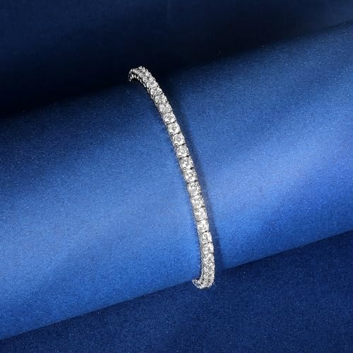 3/4/5mm Tennis Bracelet, 18k White Gold Plated 3MM/4MM/5MM Iced Out Round Cubic Zirconia Tennis Bracelet for Women Men 6.5/7/7.5 Inches - color: 3MM White Gold, size: 8 inch