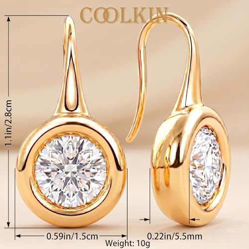 14K Gold & Silver Plated Trendy Bezel Set Cubic Zirconia Drop Earrings Minimalist Teardrop Hook Earrings for Women Diamond Crystal Charm Statement Teardrop Earrings Jewelry Gifts - color: Gold-Round zircon