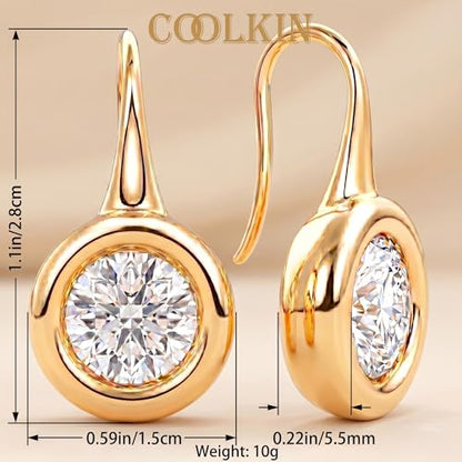 14K Gold & Silver Plated Trendy Bezel Set Cubic Zirconia Drop Earrings Minimalist Teardrop Hook Earrings for Women Diamond Crystal Charm Statement Teardrop Earrings Jewelry Gifts - color: Gold-Round zircon