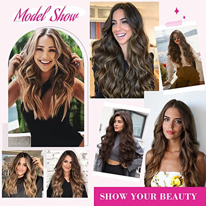 REECHO 20" 1-Pack 3/4 Full Head Curly Wave Clips in on Synthetic Hair Extensions HE008 Hairpieces for Women 5 Clips 4.5 Oz per Piece - Black brown - color: Black Brown, size: 20 Inch (Pack of 1)