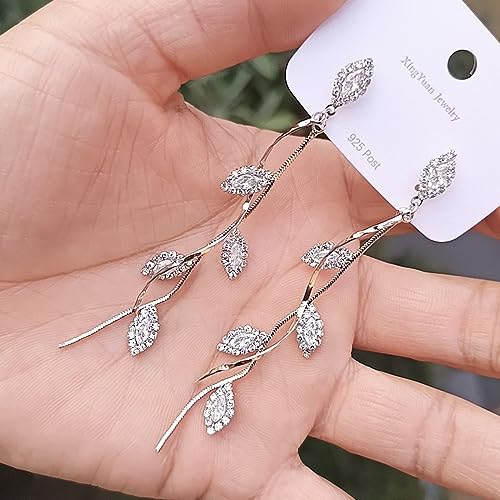Crystal Wedding Earrings for Bridal Bridesmaid,Bride Drop Earrings Gold Chandelier Dangle Earrings for Women,Cubic Zirconia Rhinestone Dangling Earrings Prom Party Jewelry Gifts - color: Silver