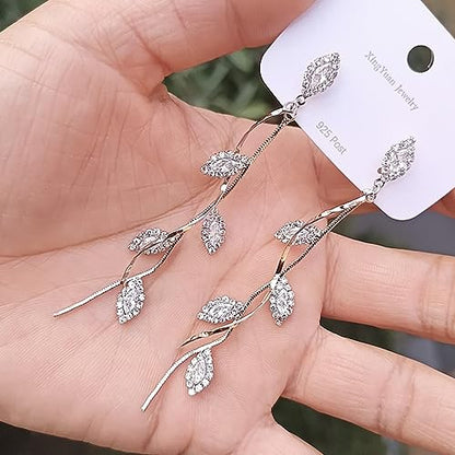 Crystal Wedding Earrings for Bridal Bridesmaid,Bride Drop Earrings Gold Chandelier Dangle Earrings for Women,Cubic Zirconia Rhinestone Dangling Earrings Prom Party Jewelry Gifts - color: Silver