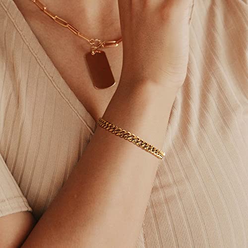 WEARON Gold Bracelet for Women 14K Gold Plated Snake Herringbone Figaro Cuban Bead Paperclip Cable Box Chain Simple Jewelry - style: Cuban Chain 6.7mm