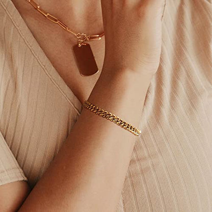 WEARON Gold Bracelet for Women 14K Gold Plated Snake Herringbone Figaro Cuban Bead Paperclip Cable Box Chain Simple Jewelry - style: Cuban Chain 6.7mm
