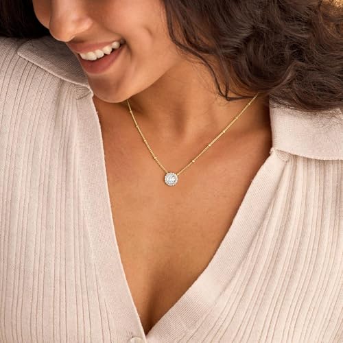 Turandoss Cubic Zirconia Necklace for Women, 14K Gold Plated Necklace | Gold Choker Necklace for Women, Trendy CZ Pearl Necklace, Simple Wedding Prom Jewelry, Bridesmaids Gifts - color: "Circle Zircon