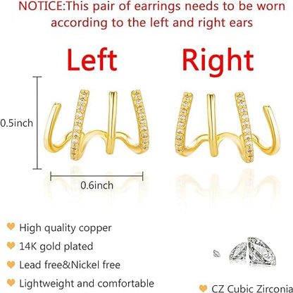 2 Pairs Gold/Silver Hoop Earrings For Women Set Trendy,14K Plated Gold Chunky Huggie Hoop Earings Pack,Oval Twisted Statement Silver Hoops,Fashion Jewelry Gift - color: B11 four clawsCZ studs set