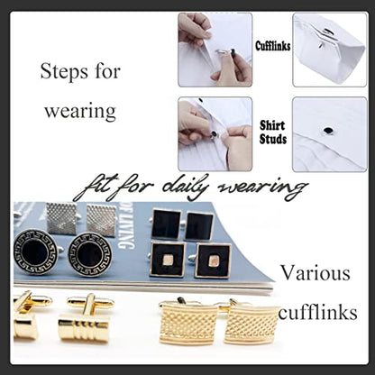 12 Pairs Cufflinks for Men Silver Black Striped Disc Square Rectangle Cuff Links Shirt Suit Men’s Cufflinks For Wedding Groom Business Elegant Gift Box - style: Mixed