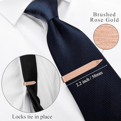 HAWSON Gold Silver Black Rose Gold Tie Clips for Men, Skinny Bars Pins Tacks Set 2.2 Inch for Necktie Suit Accessories - style: Single Rose Gold Clip