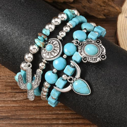 LOTSOF Western Turquoise Beaded Bracelet, Chic Stack Beaded Western Style for Country Concerts, Cowgirl Outfits & Boho Jewelry - color: Ox with Turquoise