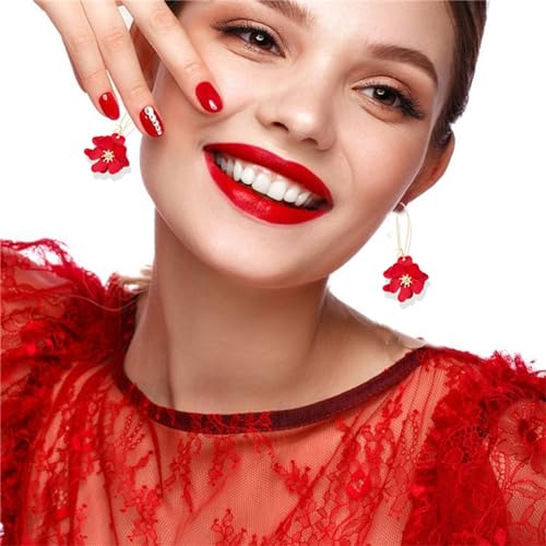WCRAZYE Bohemian Daisy Flower Earrings Necklace Sets for Women Unique Trendy Boho Matte 3D Gold Flower Floral Petal Statement Earring Wedding Jewelry - color: Red
