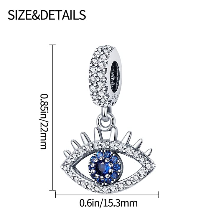 LNQOBU 925 Sterling Silver Charms for Bracelets Necklaces,5A Cubic Zirconias Evil Eye Dangle Beads Charms Jewelry Gift for Women (With one Spacer Beads Charms) - style: E-Evil eye Charm