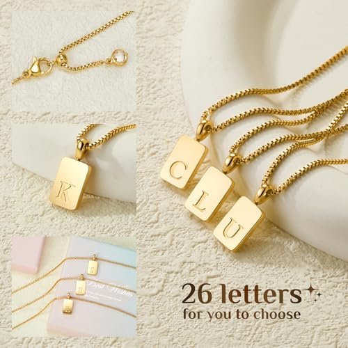 Initial Necklaces 18K Gold Plated,Gold Necklace for Women | Waterproof and Sweat-Resistant / Reinforced Box Chain,Long-Lasting Color Retention - color: A