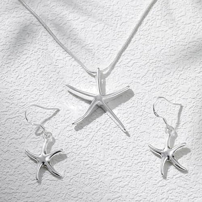 3 Circles Silver Hoop Earrings Necklace Set for Women Geometric Jewelry Set | 925 Silver Hypoallergenic Small Hoop Circle Geometry Textured Finish Minimalist Style Comfortable Wear - style: Starfish