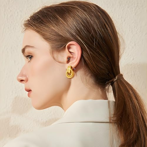 Gold Geometric Drop Dangle Earrings for Women Chunky Trendy Knot Stud Small Twisted Link Earring Jewelry Gift - color: B-Small Flower-Gold