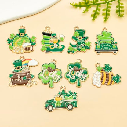 Youdiyla 18pcs Alloy enamel green Irish Saint Patrick Festival set Pendant Jewelry Making DIY Keychain Earrings Pendant Various Design Charms for Jewelry Making Bracelets Necklace (SN1086) - color: SN1086