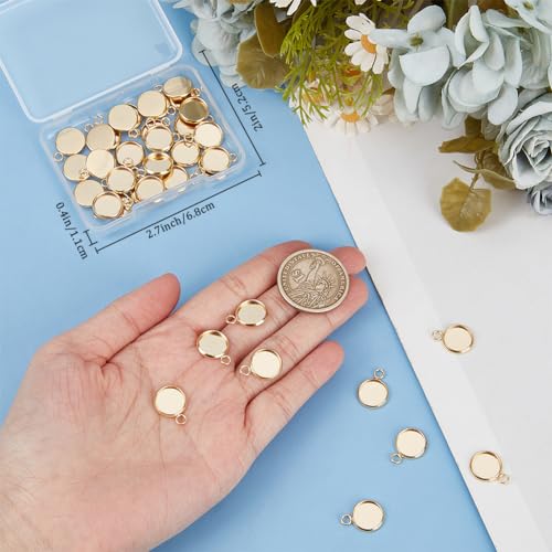 Beebeecraft 1 Box 40Pcs 10mm Cabochon Settings Charms 24K Gold Plated Stainless Steel Plain Edge Bezel Cups Flat Round Back Charm for DIY Jewellery Making Findings - color: Gold, size: 10mm 40pcs