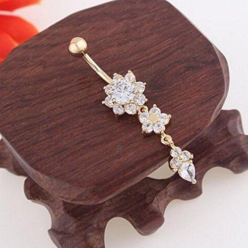 Start Crystal Rhinestone Ring Body Dangle Ball Belly Button Navel Ring (Silver)