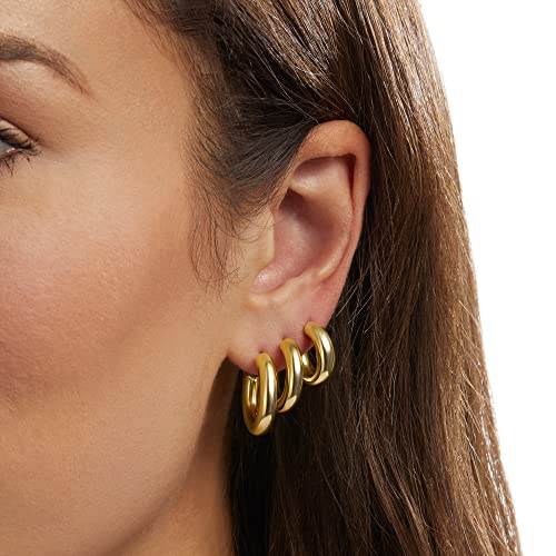Amazon Essentials 14K Gold or Sterling Silver Plated Thick Tube Hoop Set - color: Yellow Gold