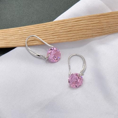 8 MM Cubic Zirconia Bare Diamond Cut Crystal Dangle Earrings for Women - color: Pink