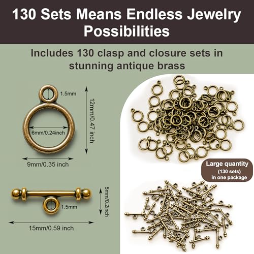 Heather's cf Toggle Jewelry Clasps – Durable Quality, Antique Plain Brass Finish Toggle Clasps & Closures for Necklace, Bracelet & Charms – Ideal for DIY, & Jewelry Making – Small (Set of 130) - color: Brass small