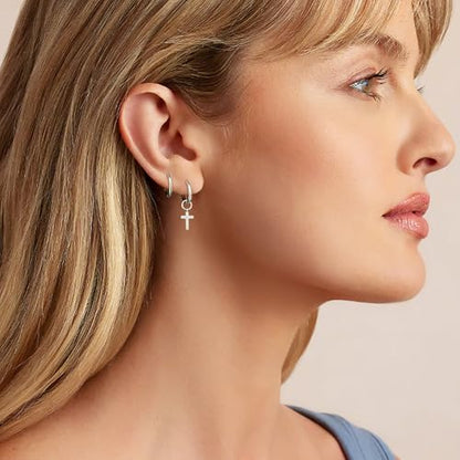 DAILY VIBES Cute Butterfly Star Cross Heart CZ Dangle Earrings for Women | 925 Sterling Silver Post, 14K Gold or Silver Plated, Mini Cubic Zirconia Dainty Drop, Cartilage Small Huggie Hoop Earrings - color: Silver Cross CZ