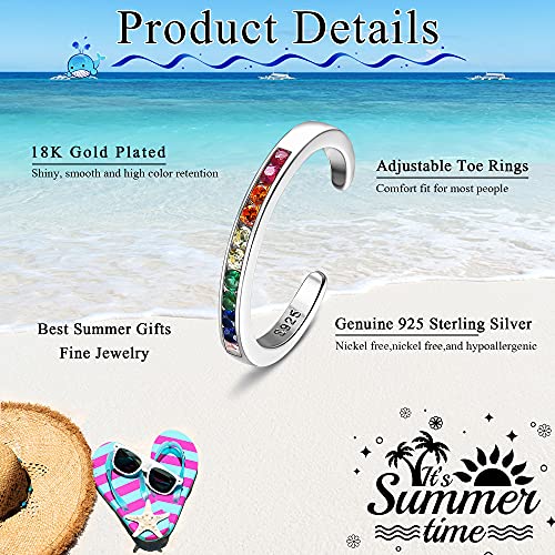 MILACOLATO Toe Rings for Women 925 Sterling Silver Adjustable Toe Ring | Adjustable Open Band Toe Rings, Hypoallergenic Ring for Sensitive Skin, Non Tarnished Waterproof Summer Beach Foot Jewelry - color: Silver-Color Zircon