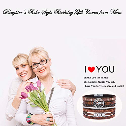 Desimtion Inspirational Tree of Life Boho Leather Wrap Bangle Bracelets for Women, Teen Girl Gifts Trendy Stuff, Fashion Accessories Jewelry Gifts for Women Girls - color: Brown