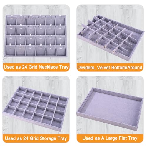 24 Grid Jewelry Tray Velvet Jewelry Display Tray with Removable Dividers | Jewelry Organizer Stackable Trays for Earrings Necklaces Bracelet Rings Display Showcase - Grey - color: Grey