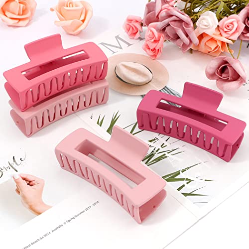 Canitor Pink Hair Clips Set for Women - 4PCS Matte Rectangular Claw Barrettes, Non-Slip Large Clips for Thick Hair, French Design - color: pink series