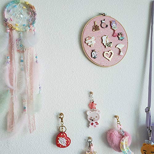 Wall Hanging Brooch Jewelry Storage Display Stand Enamel Pin Display Holder Earrings Necklace Glitter Pin Display Board with stars, Pin Collection Display, Canvas/leather Embroidery Hoop (Blue) - color: Blue