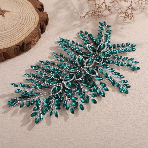 Teyglen Large Full Rhinestone Headband Flower Crystal Bride Wedding Headband Hair Vine Bridal Rhinestone Headpiece Wedding Hair Accessories for Women Party Prom (Green) - color: Green