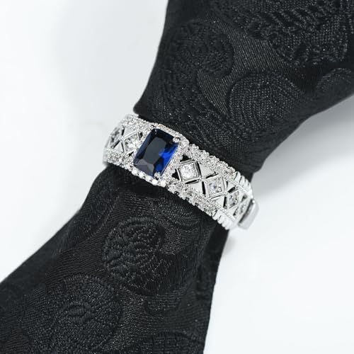 Sparkling Crystal Men's Neck Tie Ring Tie Clasp Necktie Clips Holder Tie Accessories with Box for Wedding Jewelry Gift - style: Silver Clips with Blue Square CZ