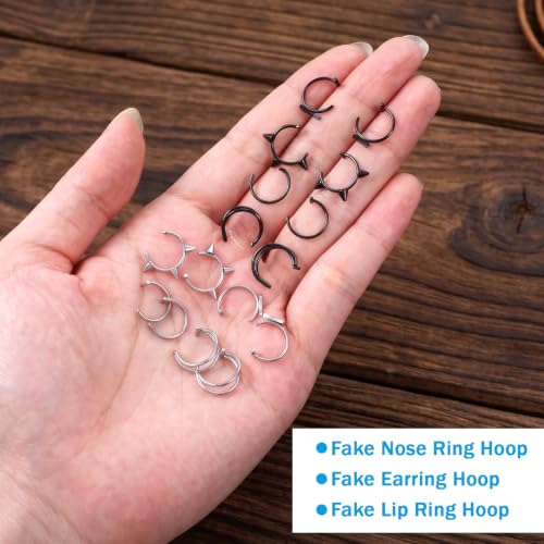 16Pcs Fake Lip Piercing Faux Lip Ring Cuffs Clip on Lip Rings Non Piercing Stainless Steel Snake Bites Vampire Fangs Jewelry Double Hoop Lip Cuff for Halloween Punk Y2K Accessories Women Men