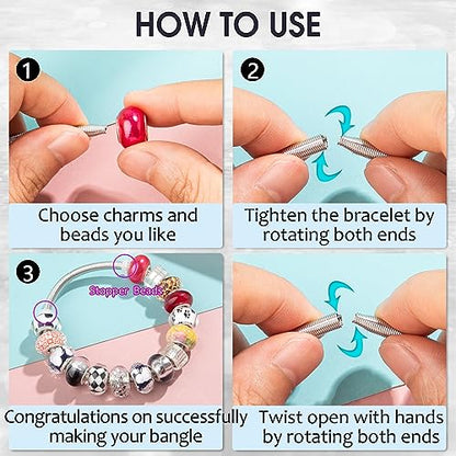 ZYEHXED 20 Pieces Snake Charm Bracelet, 4mm Expandable Charm Bangle Bracelets Silver Adjustable Friendship Snake Bracelet Chain DIY Charm Bracelet for Women Jewelry Christmas Birthday Gifts - color: 20Pcs Elastic Charm Bracelets