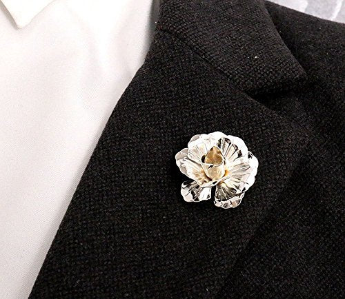 3pcs Men's Brooch Pins Rose Flower Lapel Stick Brooch Pins for Sui - color: Black/Gold/Sliver