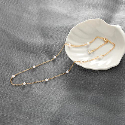 CHESKY 14K Gold Plated Silver Dainty Satellite Choker Necklace for Women | Layered Beaded Chain Necklace, Thin Choker Jewelry, Dainty Gold necklace, Minimalist Trendy Jewelry, Daily Gift for Women - style: Gold pearl
