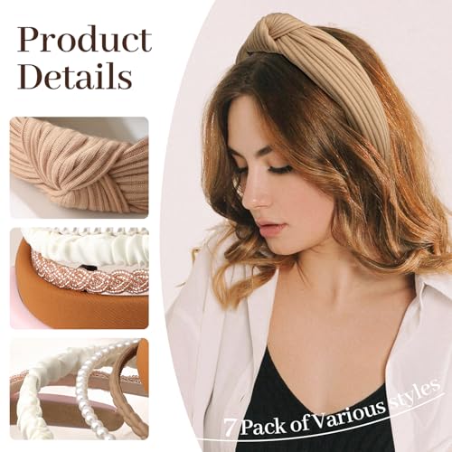 7pcs Headbands for Women Girls Trendy Women Headbands Set, Non Slip | Head Bands for Women's Hair Accessories Diademas Para Mujer De Moda - color: Brown2