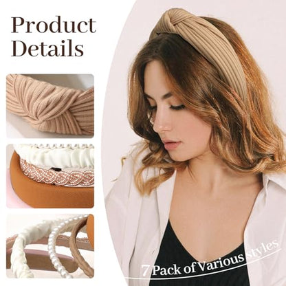 7pcs Headbands for Women Girls Trendy Women Headbands Set, Non Slip | Head Bands for Women's Hair Accessories Diademas Para Mujer De Moda - color: Brown2