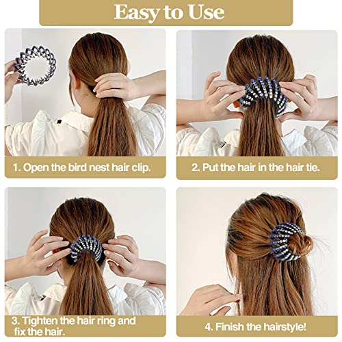 DI QIU REN 5pcs Rhinestone Bird Nest Clips Secure Ponytails and Hair Buns | Expandable Spiral Design, Sparkling Accent Detail, Lightweight Hold, Quick Styling for Thick, Thin, Curly, Straight Textures - color: Color-5