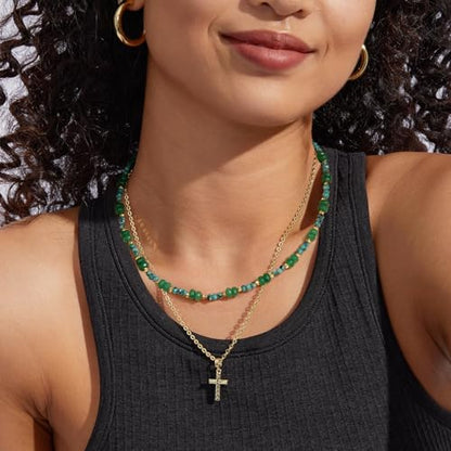 KissYan Beaded Choker Necklace for Women, Colorful Natural Gemstones Pearl Choker 14K Gold Plated Pendant Healing Crystal Necklace Handmade Stone Jewelry Gift | 14K Gold Plated Pendant Necklaces, Natural Gemstones Pearl Choker, Healing Crystal Chain, Hand